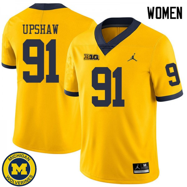 Women's Michigan Wolverines #91 Taylor Upshaw Yellow Jordan Brand University Jersey